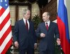 Russian President Vladimir Putin, right, and U.S. President George
 Bush  meeting  at Bocharov Ruchei, the presidential vacation residence 
in the Black Sea resort city of Sochi, Russia, Sunday, April 6, 2008. 
With time running out on an often testy seven-year relationship, U.S. 
President George W. Bush and Russian President Vladimir Putin are taking
 on a lot of unfinished business in their final leader-to-leader 
meetings Sunday. (AP Photo/RIA Novosti, Presidential Press Service, 
Vladimir Rodionov)